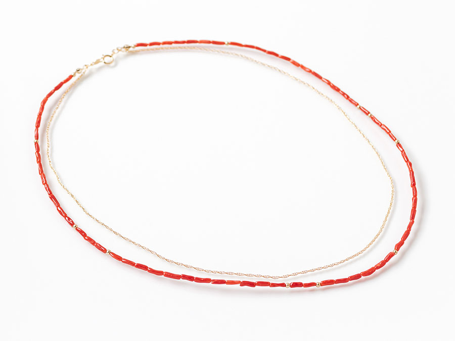 K14GFレッドコーラルチューブネックレス K14GFレッドコーラルチューブネックレス