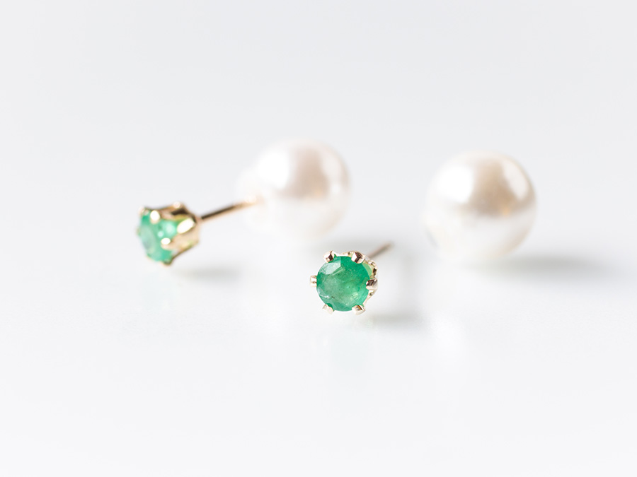 K14GFエメラルドスタッドピアス パールキャッチ K14GFエメラルドスタッドピアス パールキャッチ