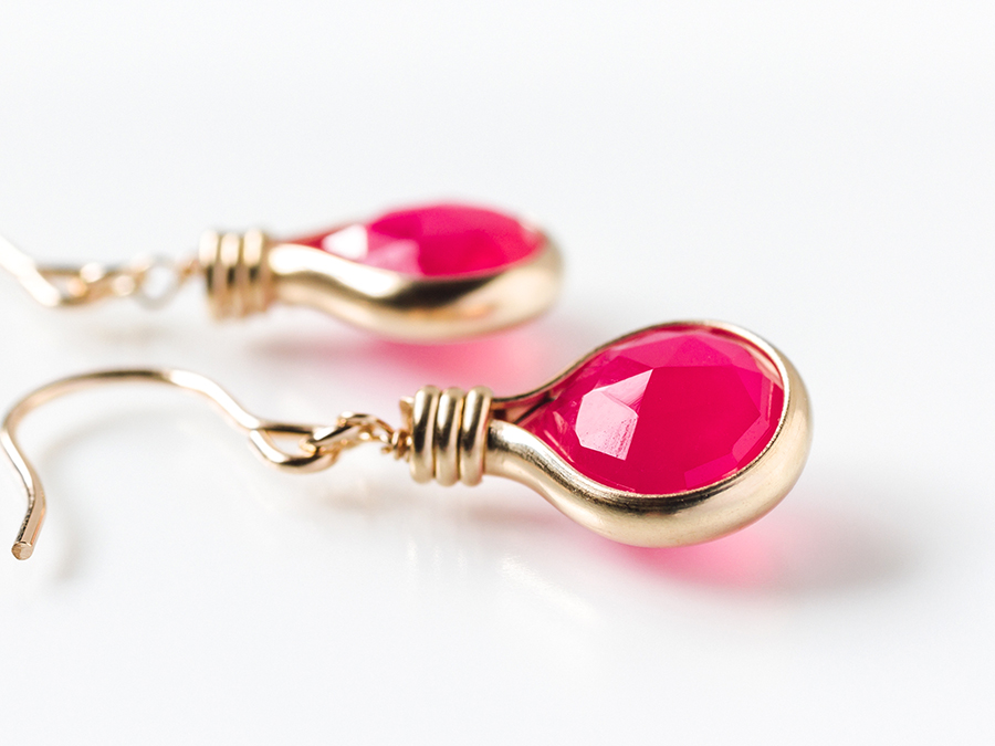 14KGF 天然石 マゼンタ カルセドニー 6x4mm ファセット リング 滞 