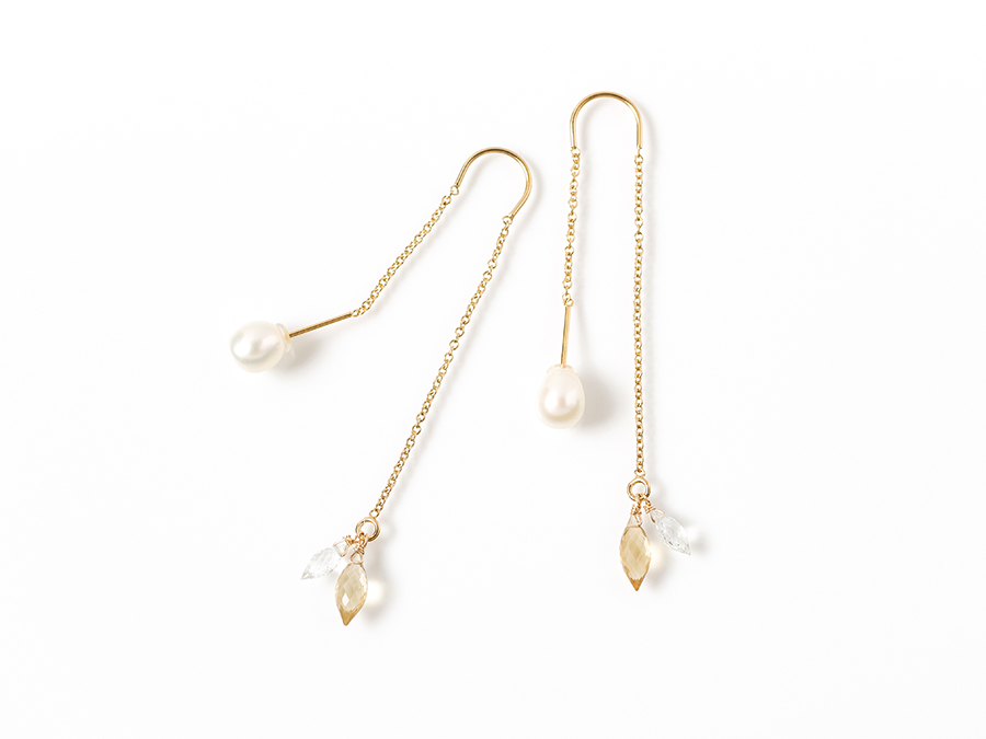 K14GFシトリン アクアマリン パールキャッチアメリカンピアス K14GFシトリン アクアマリン パールキャッチアメリカンピアス