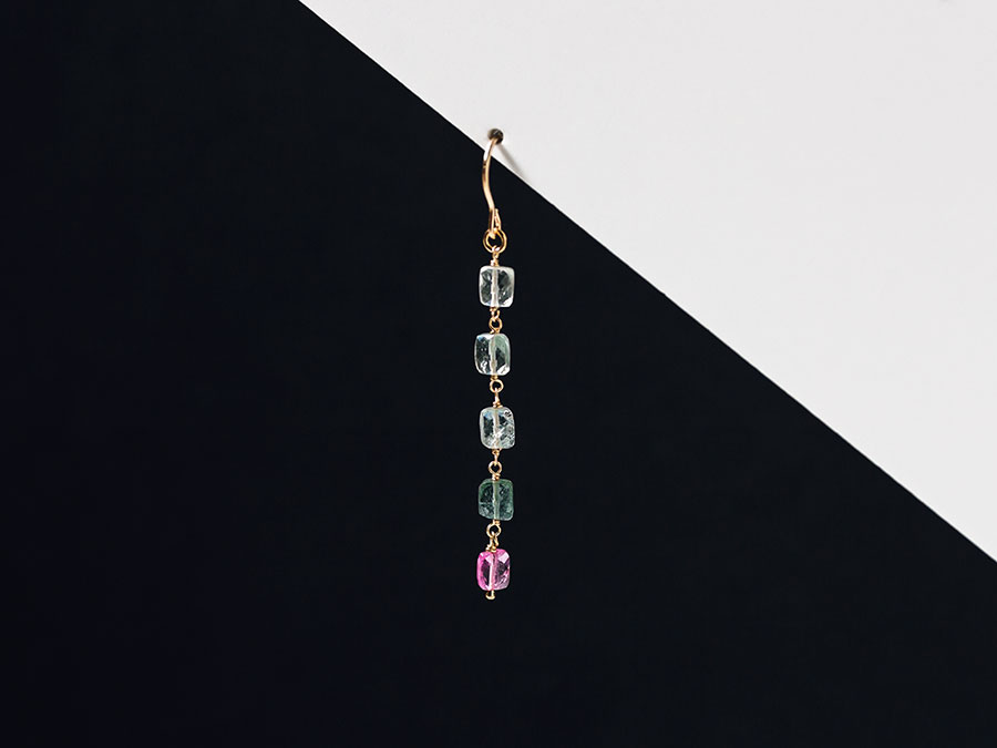 K14GFレクタングルカット トルマリンピアス | 天然石ジュエリー